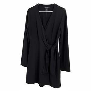 NWT Ashley Stewart Black Crepe Wrap Front Tie-Waist Mini Dress Size 14/16